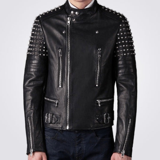 Men's Black Studded Leather Biker Jacket – Bold Punk Rock Statement