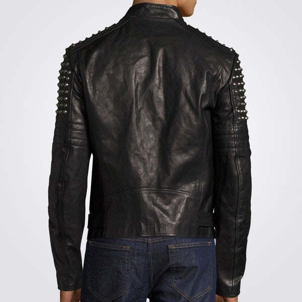 Men's Black Studded Leather Biker Jacket – Bold Punk Rock Statement