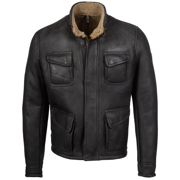 Men’s Black Shearling Leather Flight Bomber Jacket Avanzar Leather