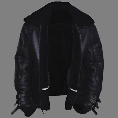 Men's Black Biker Shearling Jacket