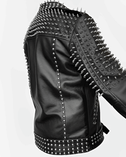 Men's Black Studded Biker Leather Jacket by Avanzar