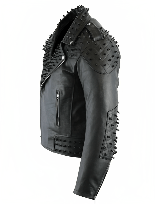 Men's Black Studded Leather Biker Jacket by Avanzar