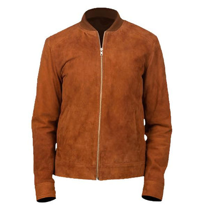 Men's Brown Bomber Suede Jacket - Classic Comfort & Style