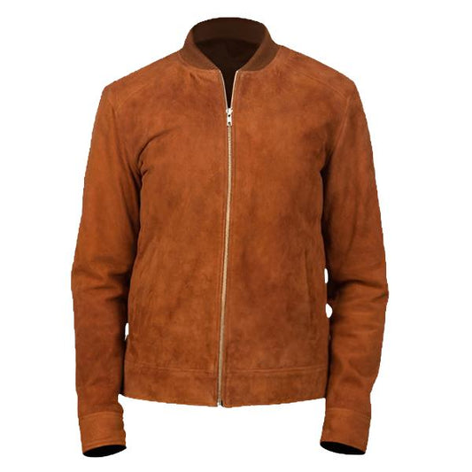 Men's Brown Bomber Suede Jacket - Classic Comfort & Style