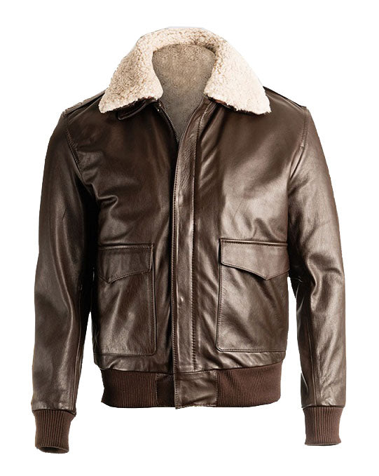 Men’s Brown Pilot Bomber Shearling Jacket - Authentic Aviator Style and Warmth