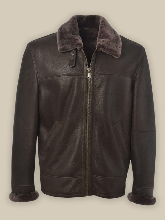 Men’s Brown Shearling Bomber Leather Jacket