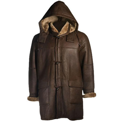 Men's Brown Shearling Hoodie Coat