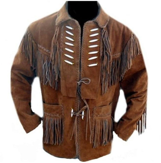 Men’s Brown Suede Western Jacket - Cowboy Style with Fringe