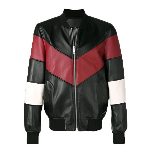 Avanzar Leather Men’s Chevron Stripe Bomber Jacket