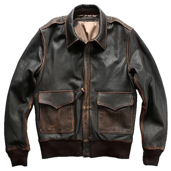 Men’s Distressed Brown A2 Aviator Leather Bomber Jacket Avanzar Leather