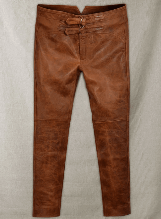  Men's Brown Distressed Leather Pants