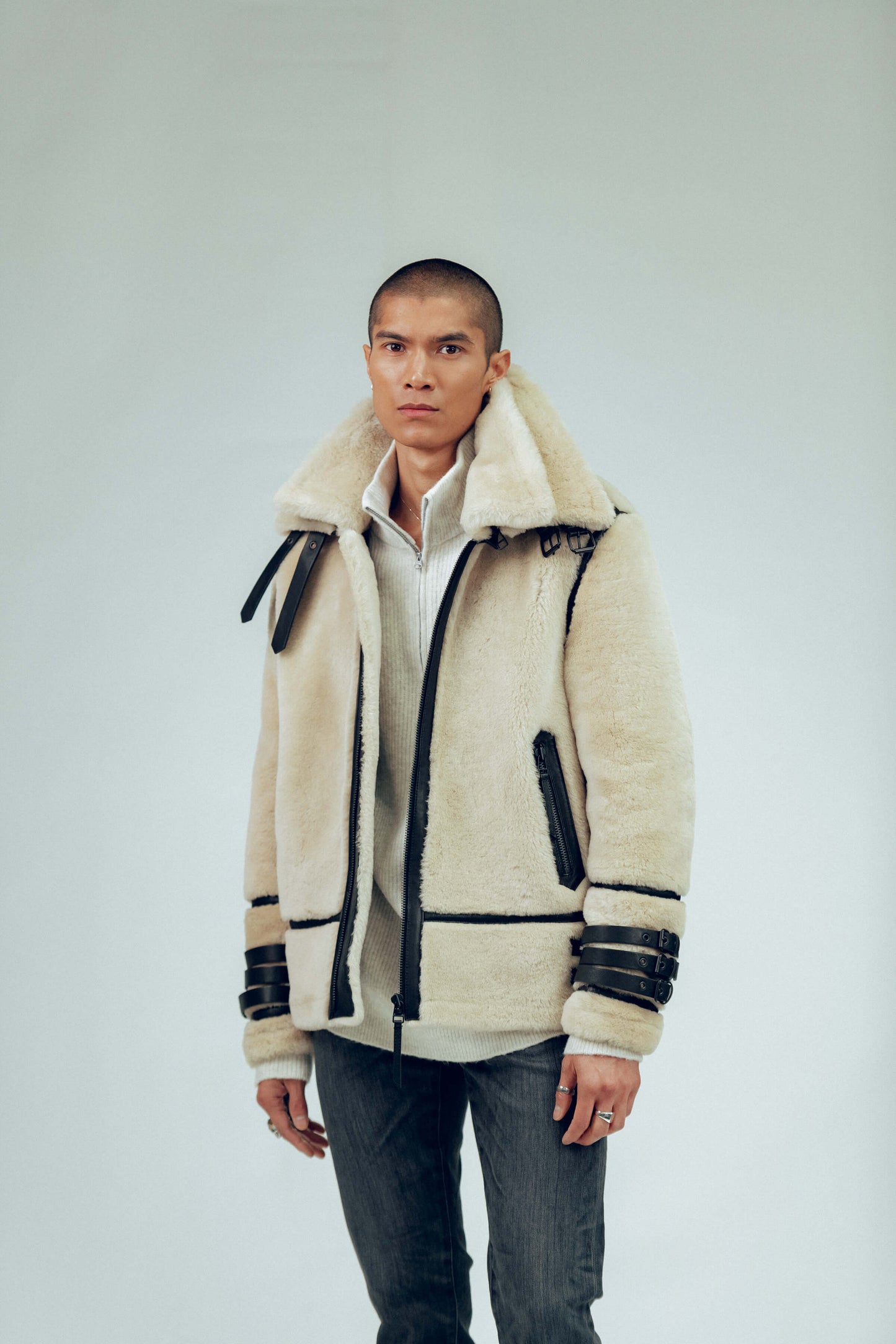 Men's Off-White Sheepskin Leather Shearling Jacket