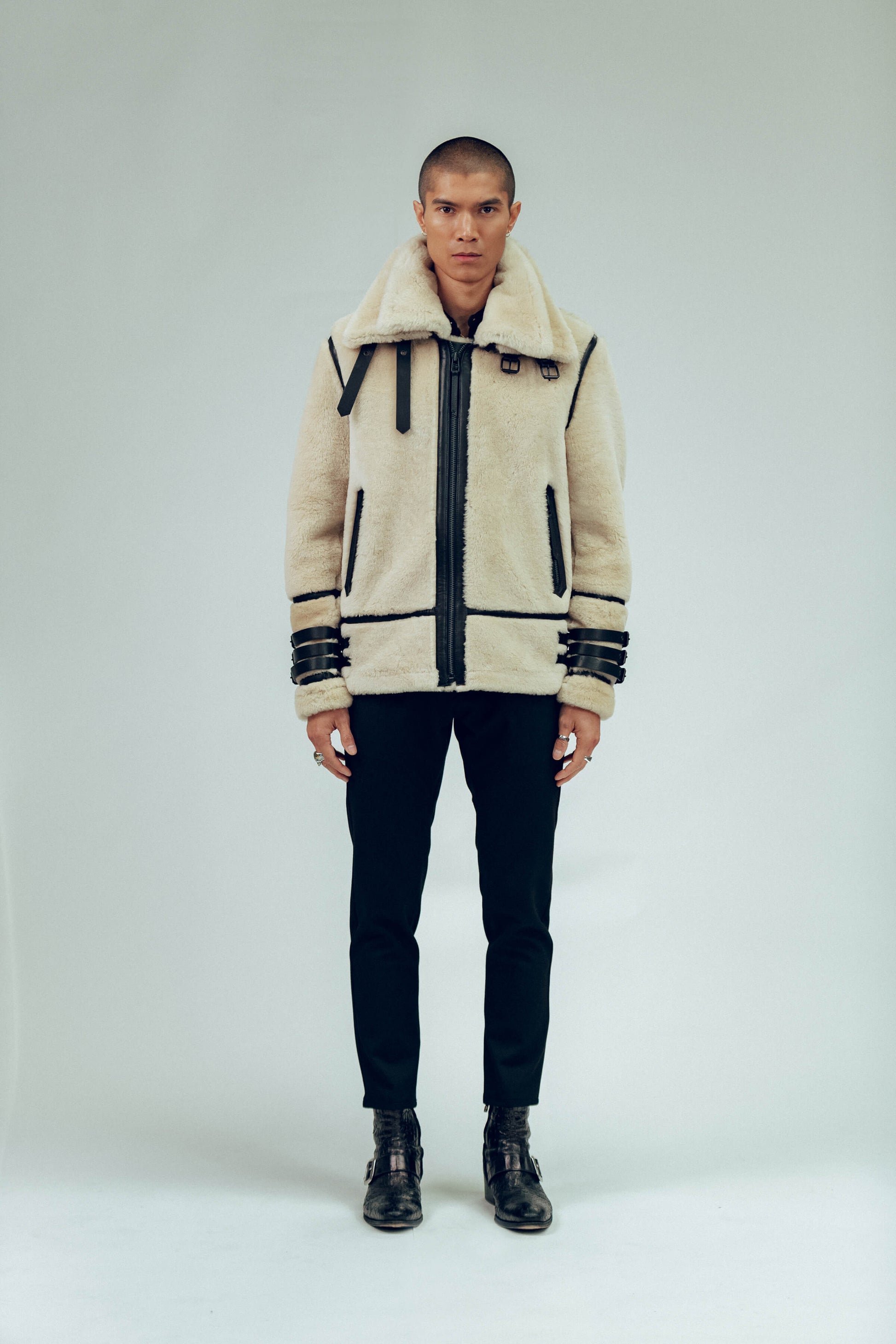 Men's Off-White Sheepskin Leather Shearling Jacket