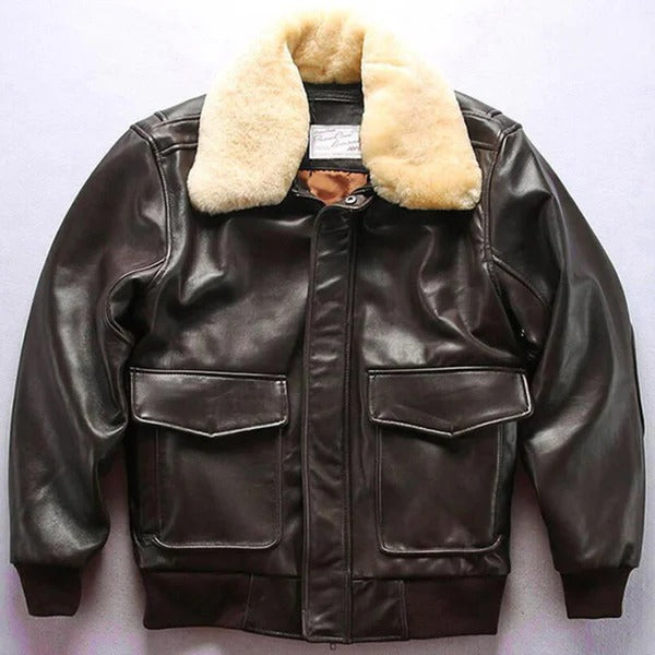 Men’s Genuine Sheepskin Leather Aviator G-1 Flight Bomber Jacket Avanzar Leather