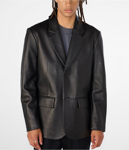 Men's Leather Blazer In Classic Black