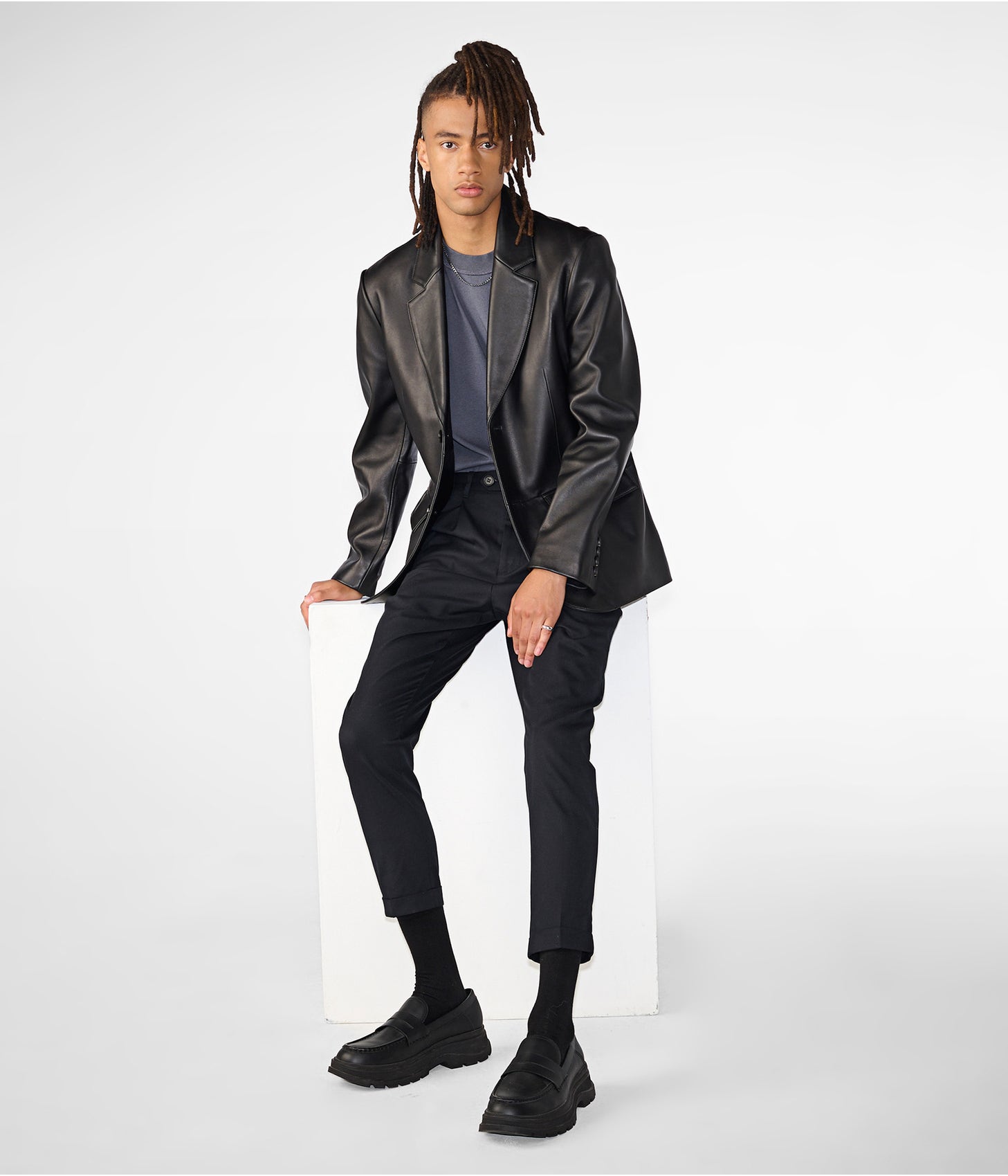 Men's Leather Blazer In Classic Black