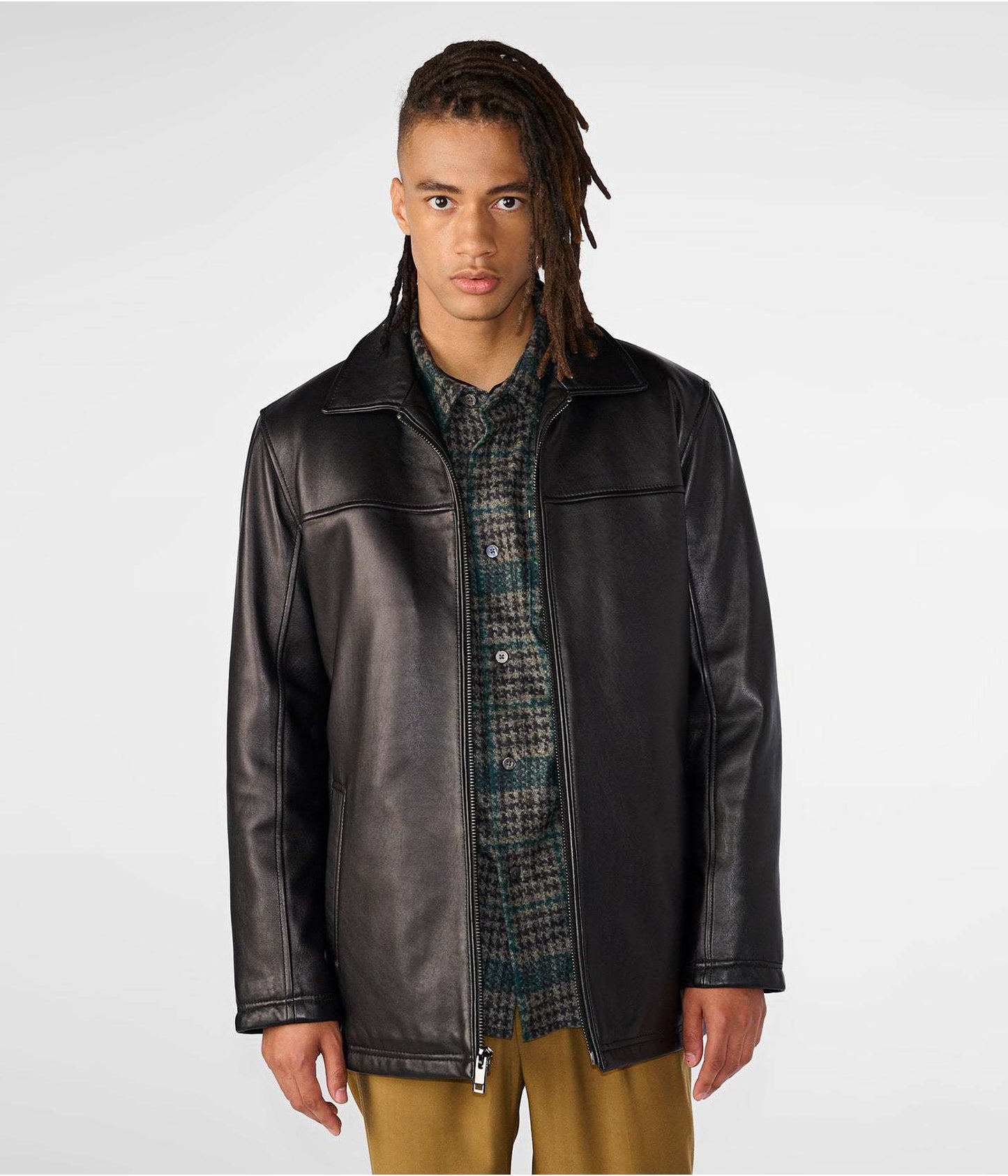 Men's Black Leather Harrington Jacket