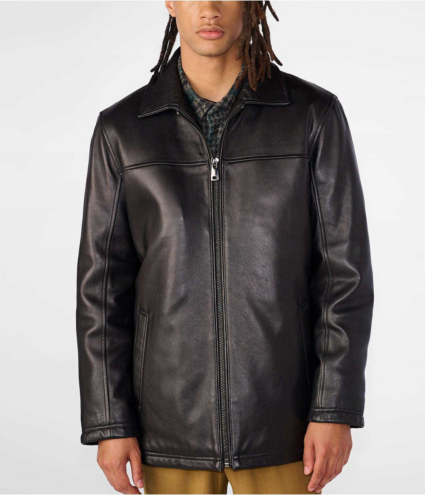 Men's Black Leather Harrington Jacket