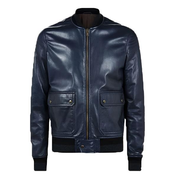 Avanzar Leather Men’s Navy Blue Bomber Jacket