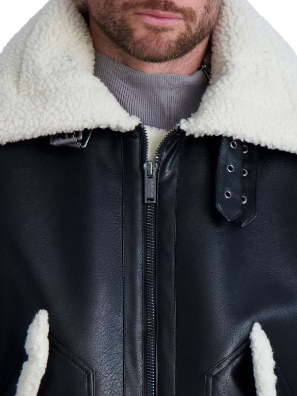 Men's Black Shearling Puffer Leather Jacket