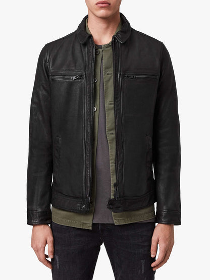 Men's Premium Solid Black Leather Jacket