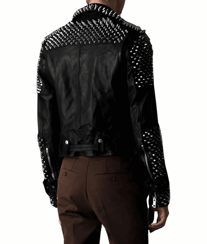 Men's Black Studded Leather Biker Jacket by Avanzar