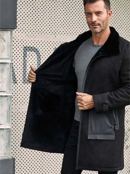 Men's Black Suede Leather Shearling Coat