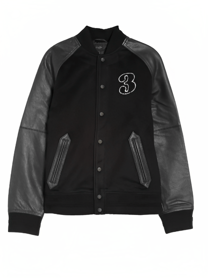 Men's Black Varsity Bomber Leather Jacket by Avanzar