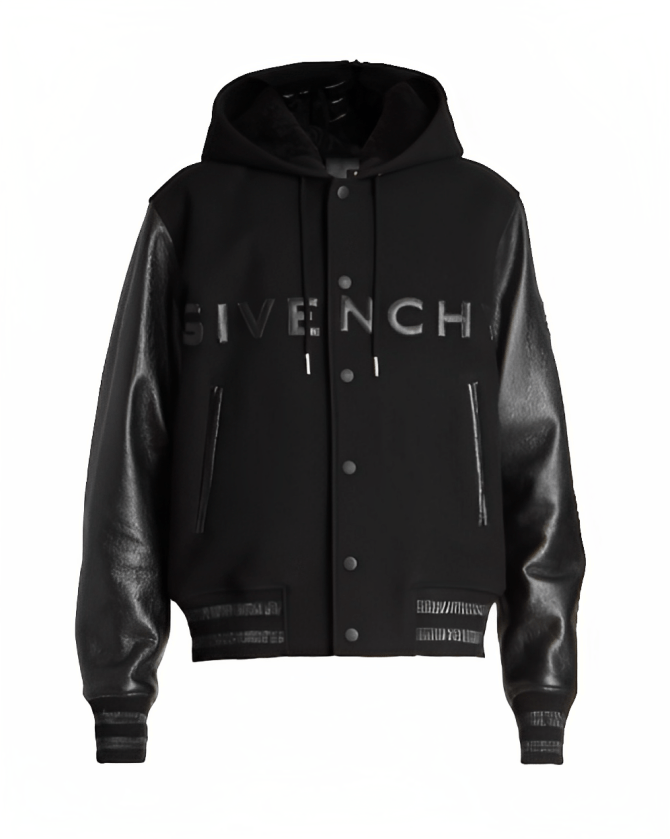 Men's Black Varsity Bomber Leather Jacket with Hood by Avanzar