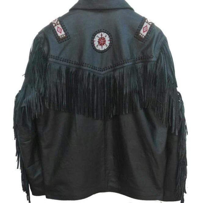 Black Cowboy Leather Fringe Jacket - Western Style