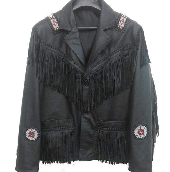 Black Cowboy Leather Fringe Jacket - Western Style