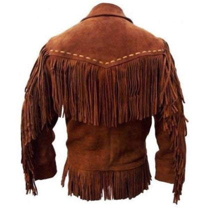 Men’s Tan Western Suede Jacket - Cowboy Fringe Style