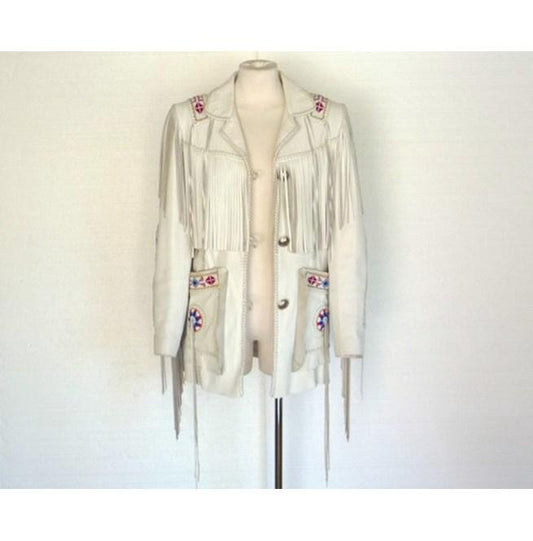 White Cowboy Genuine Leather Jacket - Fringe Style