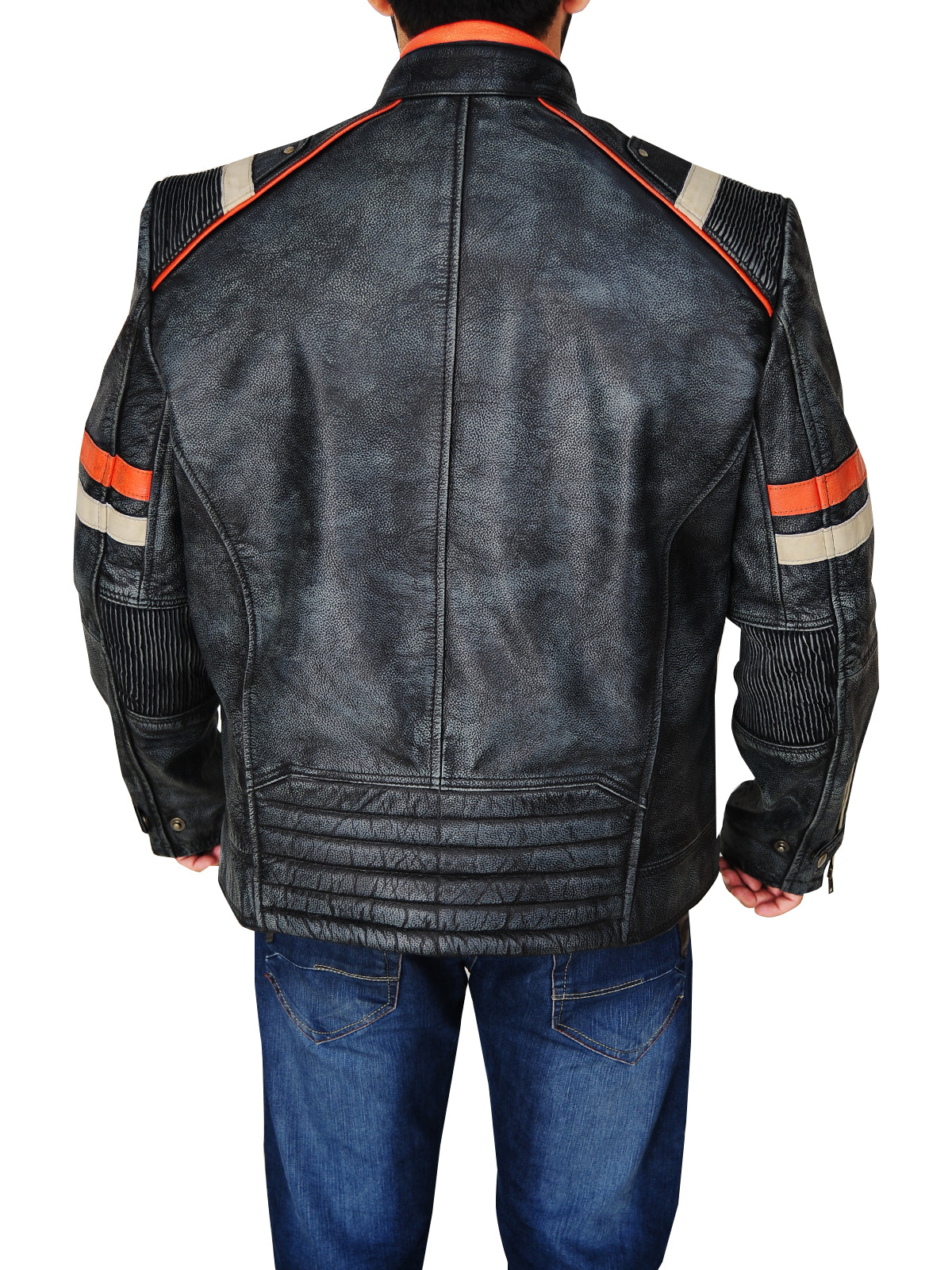 Premium Avanzar Men’s Distressed Black Cafe Racer Jacket