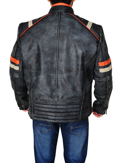 Premium Avanzar Men’s Distressed Black Cafe Racer Jacket