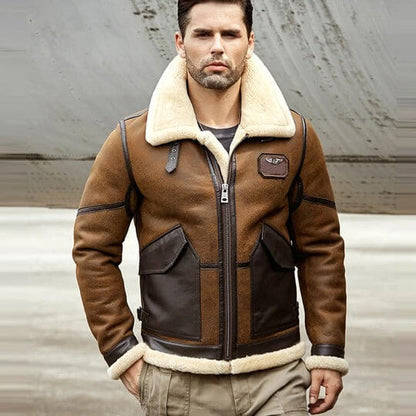 Men 2022 B6 RAF Flight Shearling Sheepskin Leather Jacket