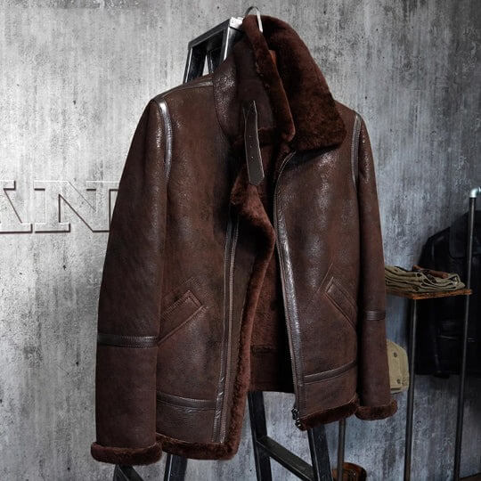 Men B3 Sheepskin Brown Shearling Leather Jacket