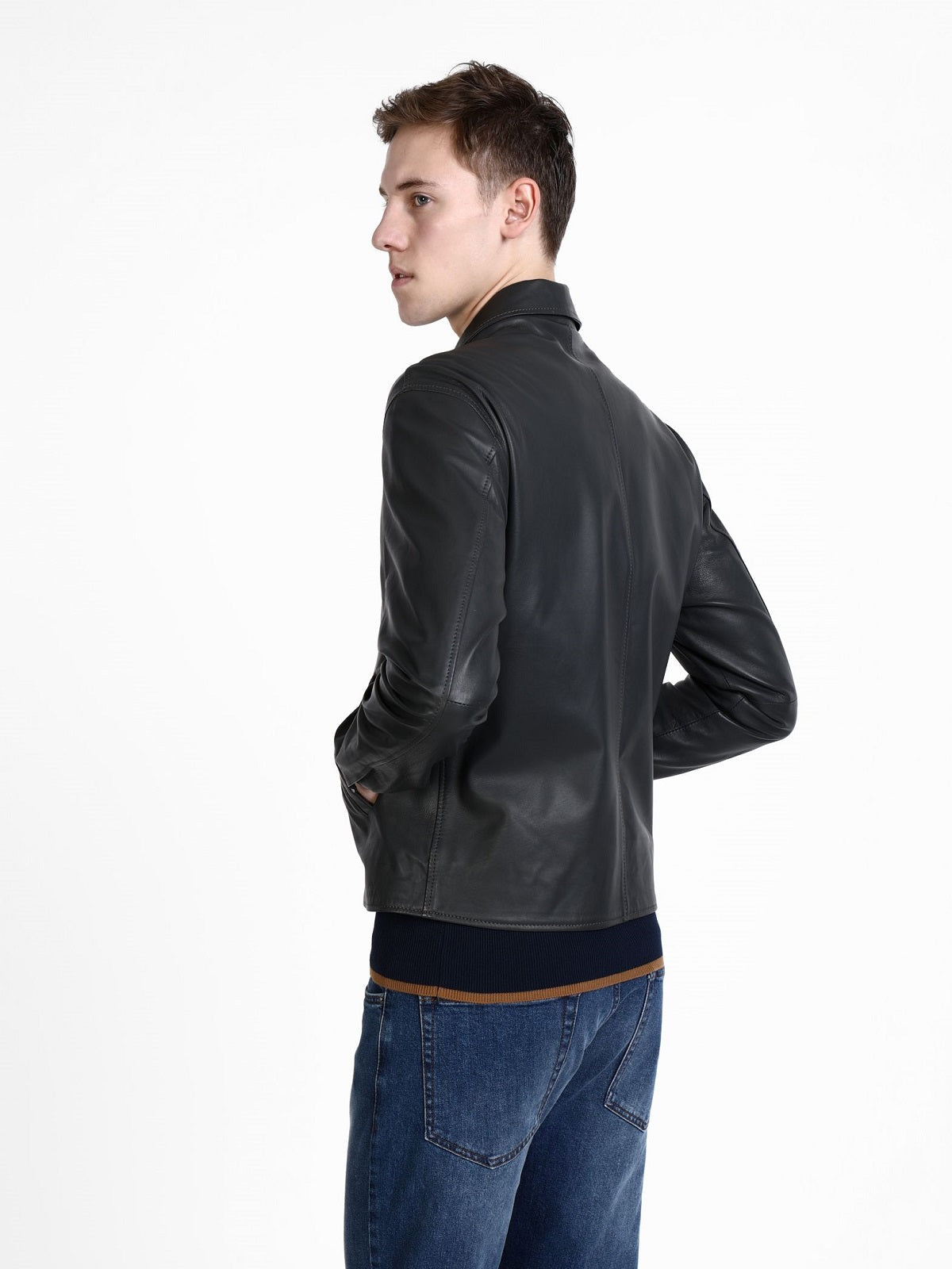 Men's Classic Black Leather Shirt Jacket