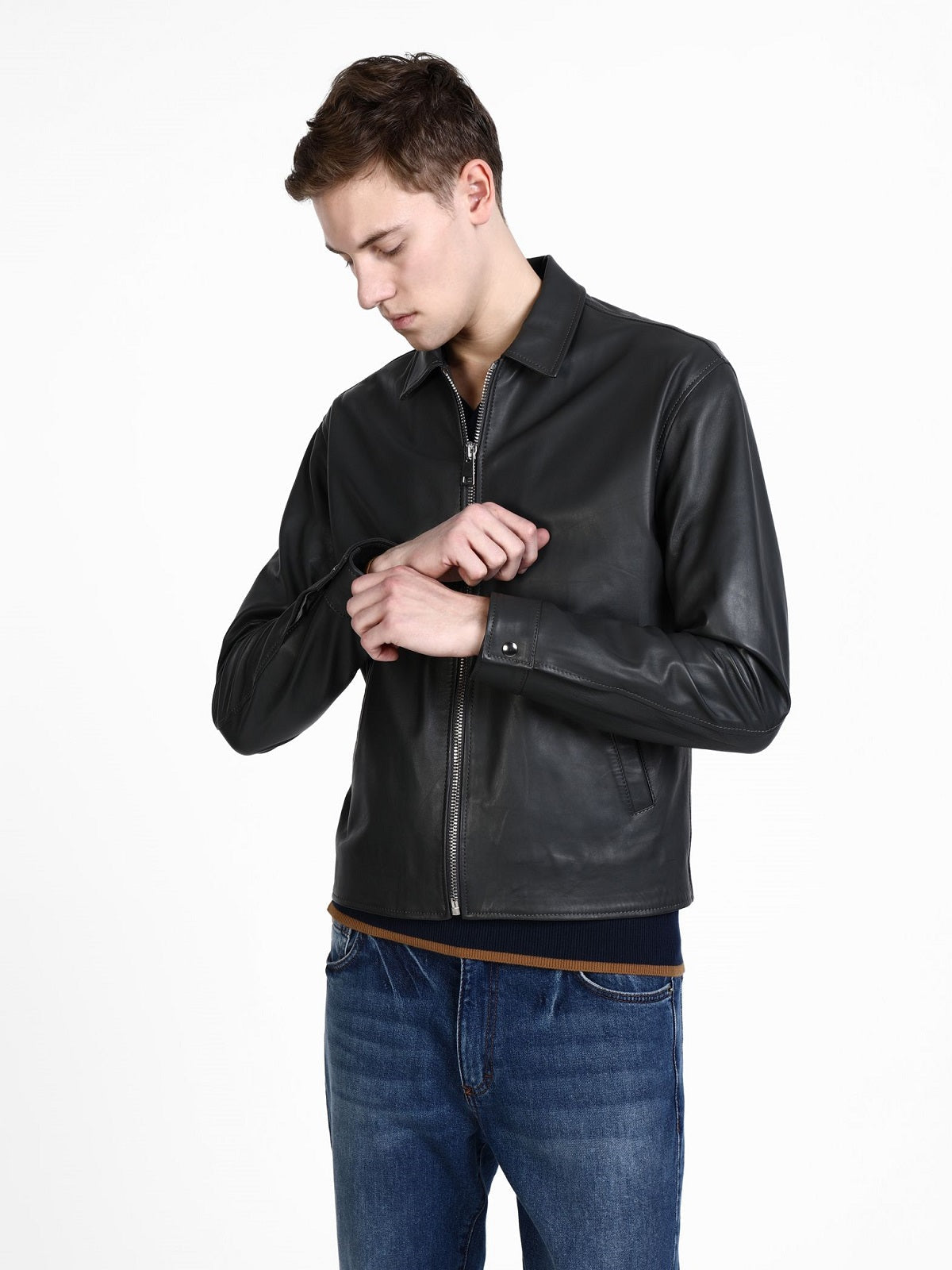 Men's Classic Black Leather Shirt Jacket