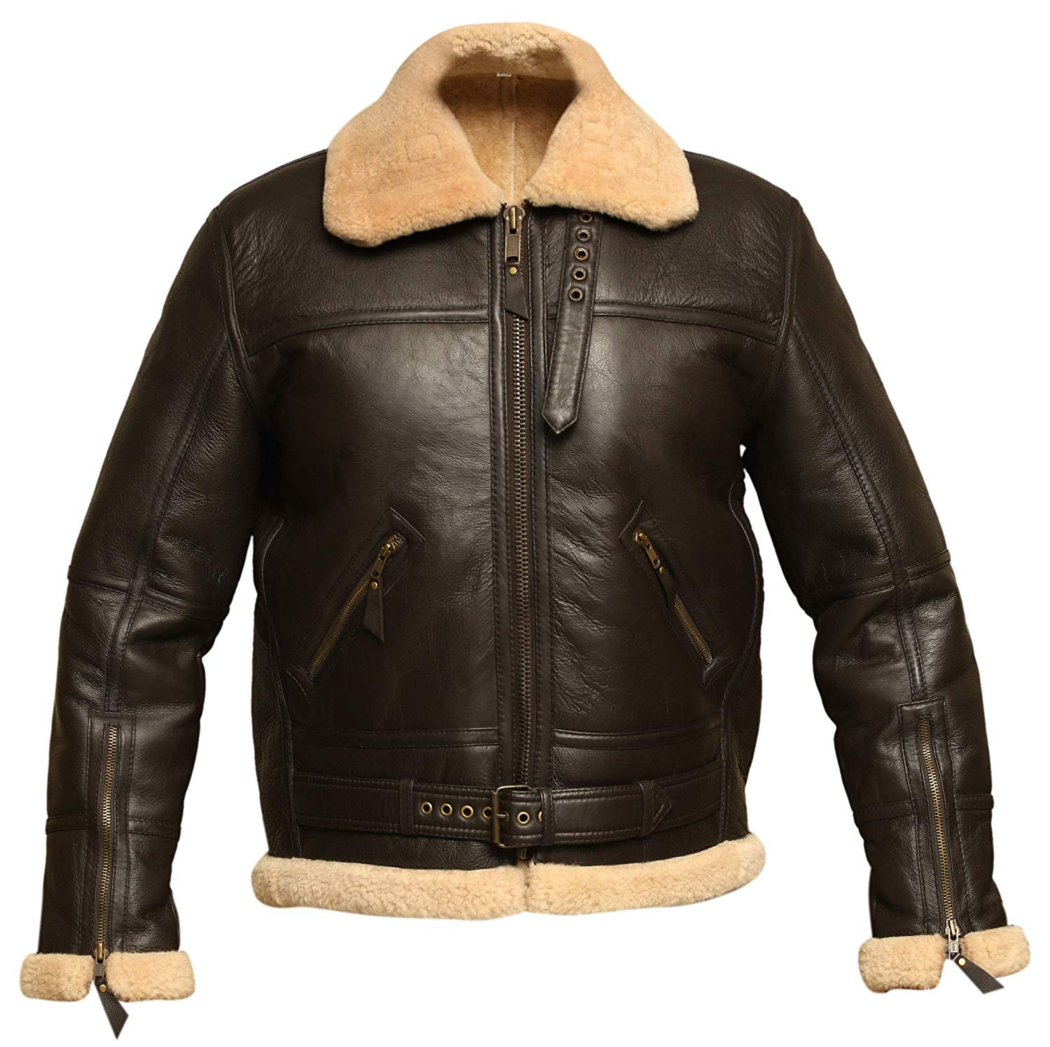 Men's Brown B3 RAF Aviator Bomber Shearling Real Sheepskin Leather Jacket