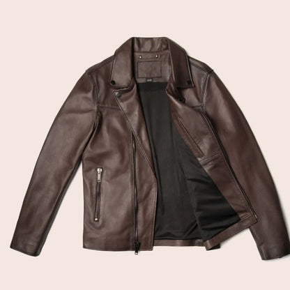 Men’s Brown Motorcycle Leather Racer Jacket