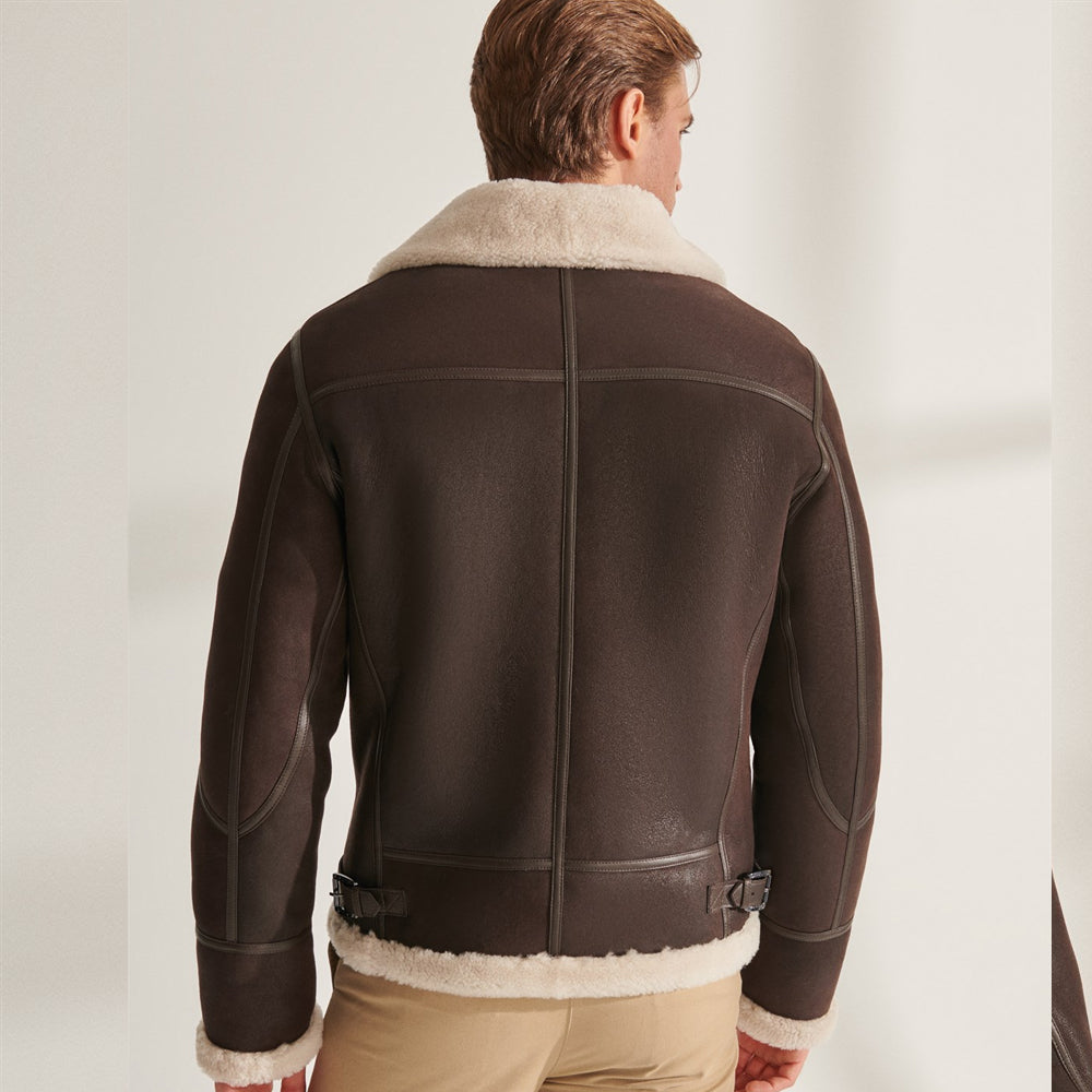 Men's Brown Pilot Shearling Leather Aviator Jacket