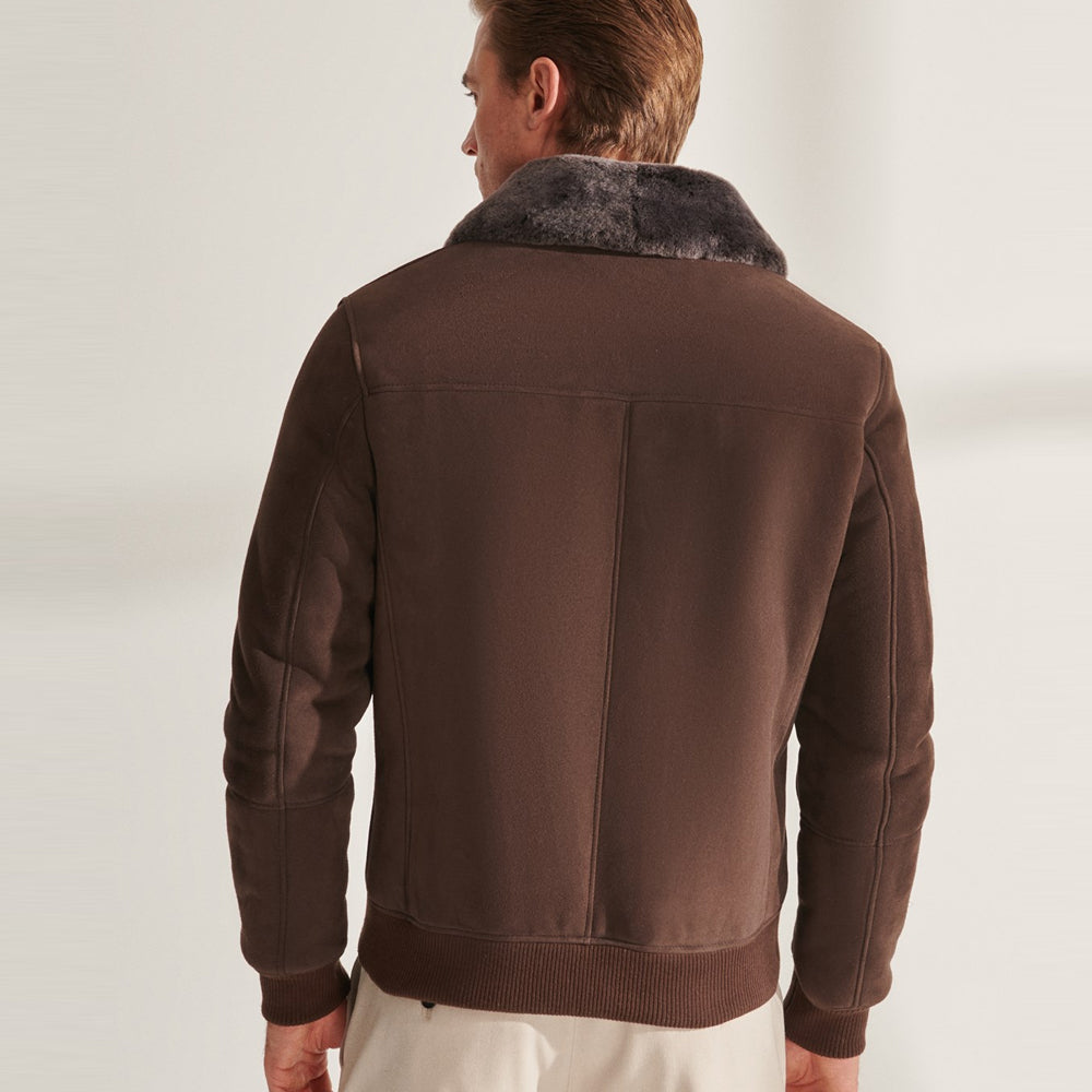 Men’s Brown Shearling Aviator Leather Bomber Jacket