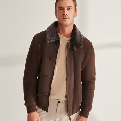 Men’s Brown Shearling Aviator Leather Bomber Jacket