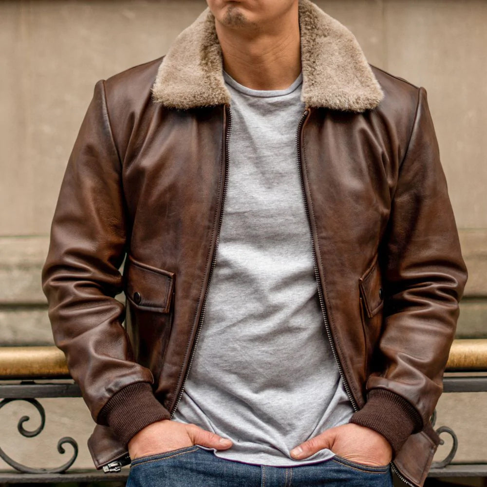 Men’s G-1 Flight Chocolate Brown Genuine Leather Bomber Jacket - Iconic & Durable