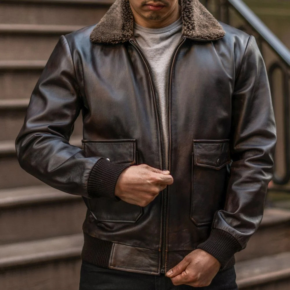 Men’s G-1 Flight Iconic Brown Leather Bomber Jacket - Legendary & Durable