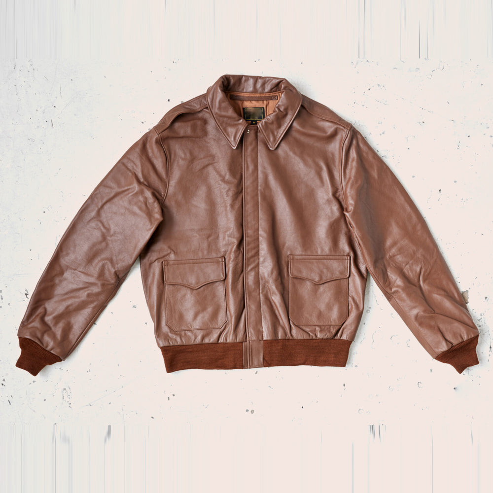 Men’s Lambskin Plain Brown A2 Leather Bomber Jacket - Sleek & Classic