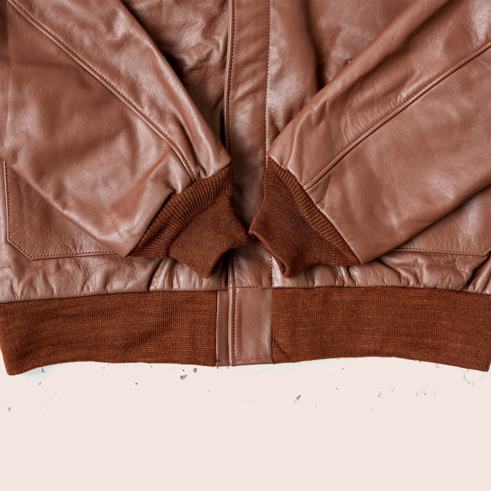 Men’s Lambskin Plain Brown A2 Leather Bomber Jacket - Sleek & Classic