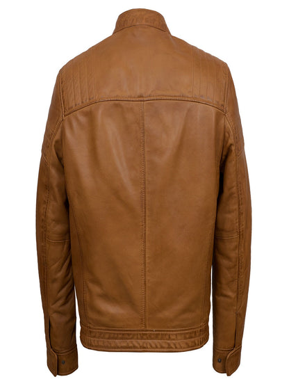 Men Tan Brown Biker Jacket