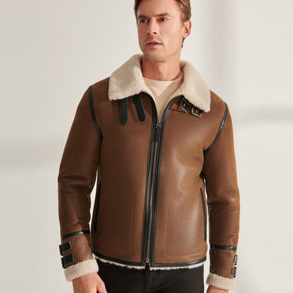 Men's B3 RAF Tan Brown Pilot Shearling Leather Aviator Jacket